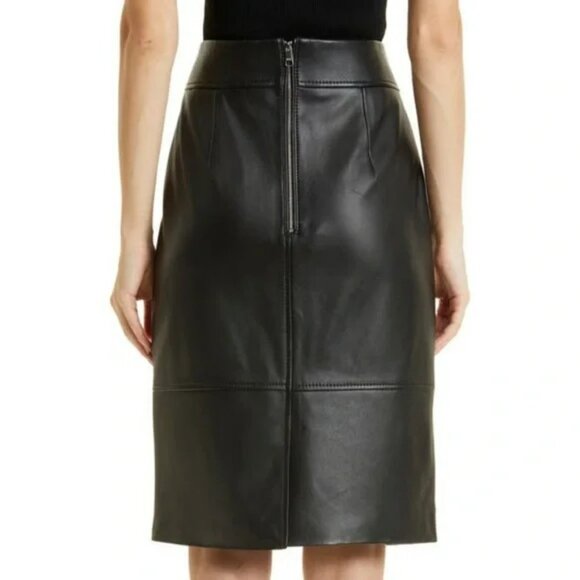 HUGO BOSS Leather Pencil Skirt 6 SELRITA Black Slim Fit Knee Length Classy Edgy - Picture 2 of 14